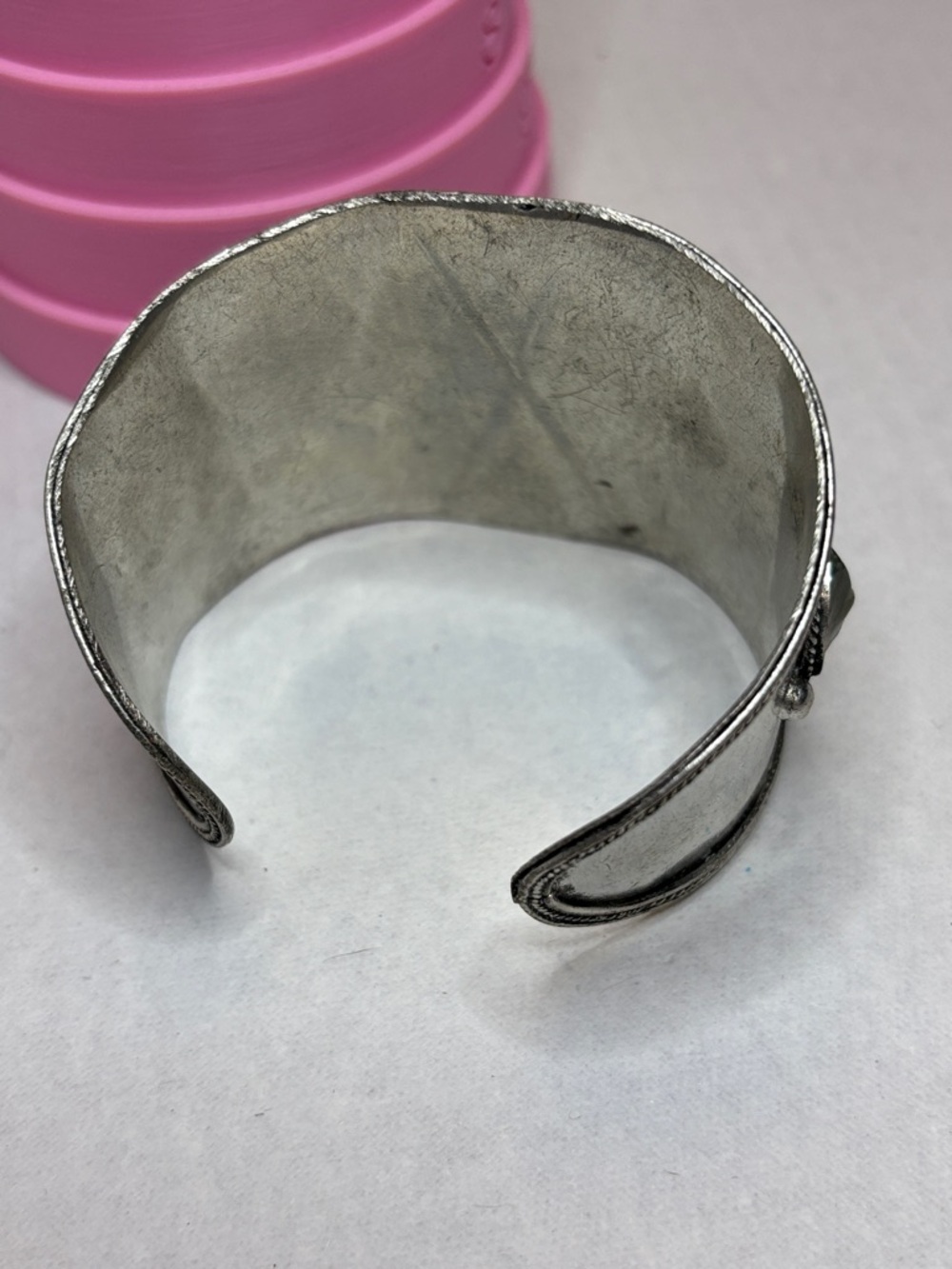 Wide Silver Cuff Bracelet with Polished Stone Cabochons - Picture 7 of 9